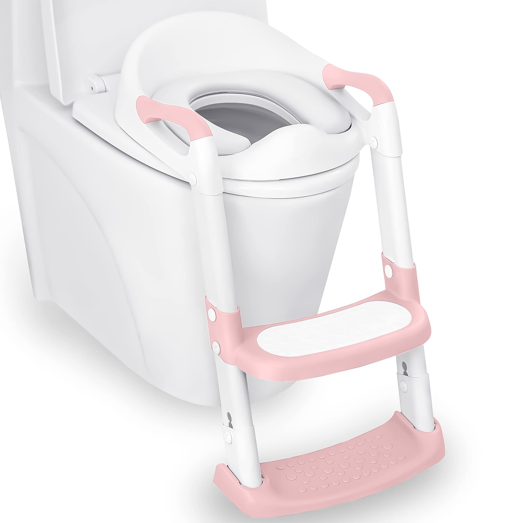 JASSONEÂ® Potty Training Seat, Toddler Step Stool, 2 in 1 Potty Training Toilet for Kids, Baby Seat with Splash Guard and Anti-Slip Pad for Boys Girls Potty Training, BabyPink