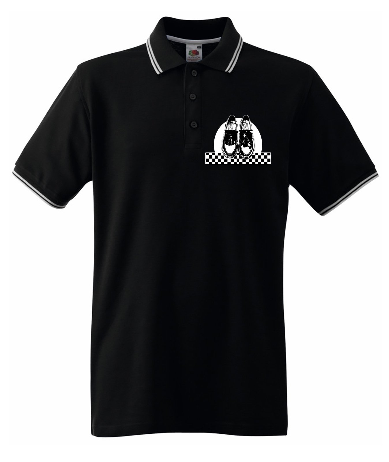 Tribal T-Shirts Men's Black Ska Dancing Shoes Tipped Polo T-Shirt (Large, )