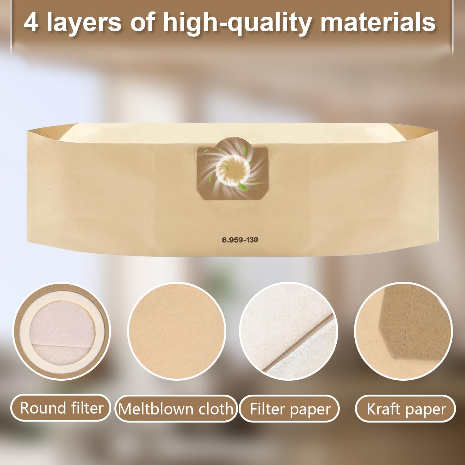 5 Sacchetti Carta Per Aspirapolvere Kärcher WD 3 | Compatibili 6.959-130.0 E Altri Modelli | Sacchi Filtro Multistrato PakTrade