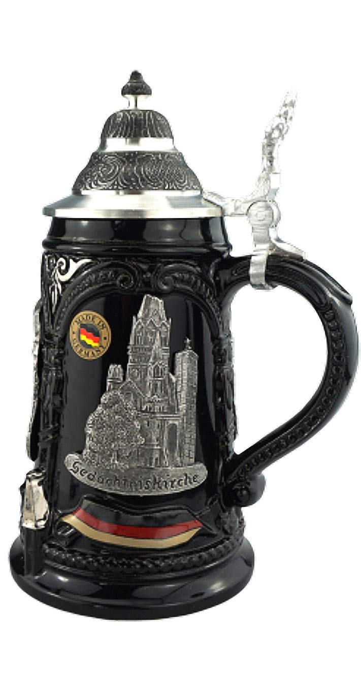 KING Boccale di birra 1a edizione Berlin Seidel 0,5 litri, serie di boccali da collezione city, boccale di birra con motivi in latta