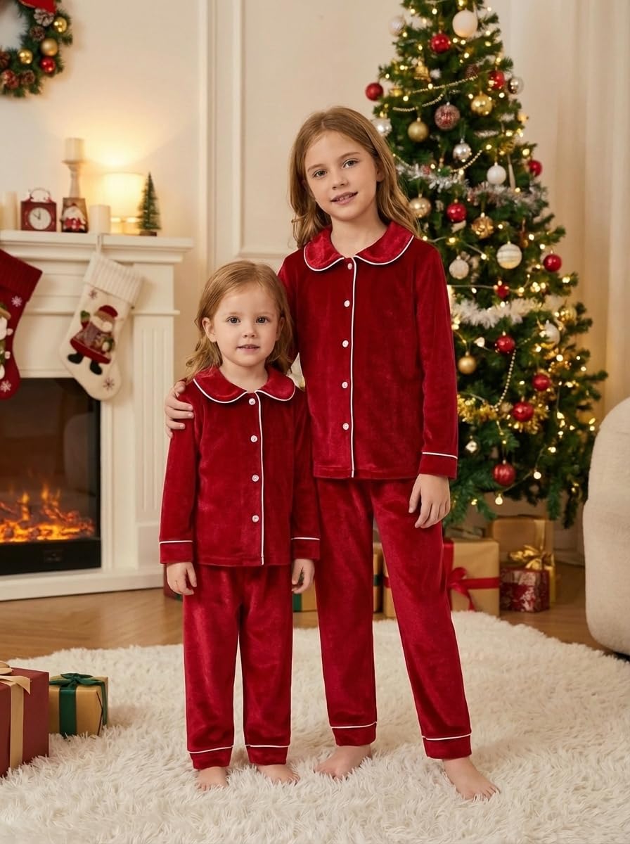 Bambini Ragazzi Ragazze Set di Velluto 2 PZ Tinta Unita Manica Lunga Bottone Giù Outfit Velour per Bambino Grande Piccoli Bambini 3M-13Y