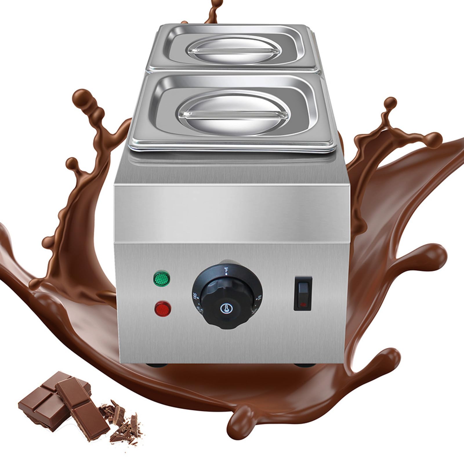 Tempéreuse à Chocolat avec 2 Pots 30-85℃ Machine à Fondre Le Chocolat Fondoir à Chocolat Commercial 1000W Pot de Fusion de Chocolat Chauffant à l'eau,220V