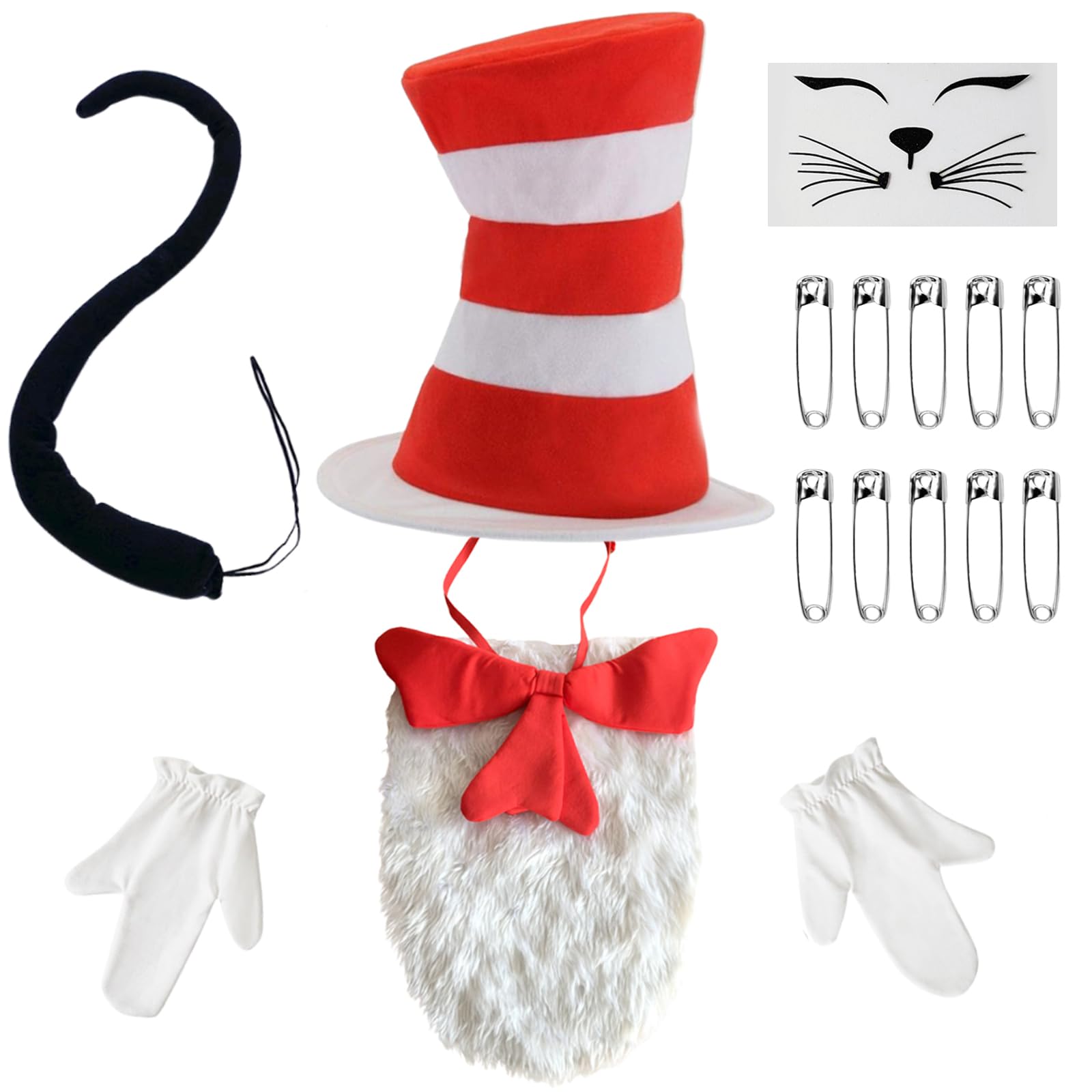 RenSton 15 PCS Cat in the Hat Costumes