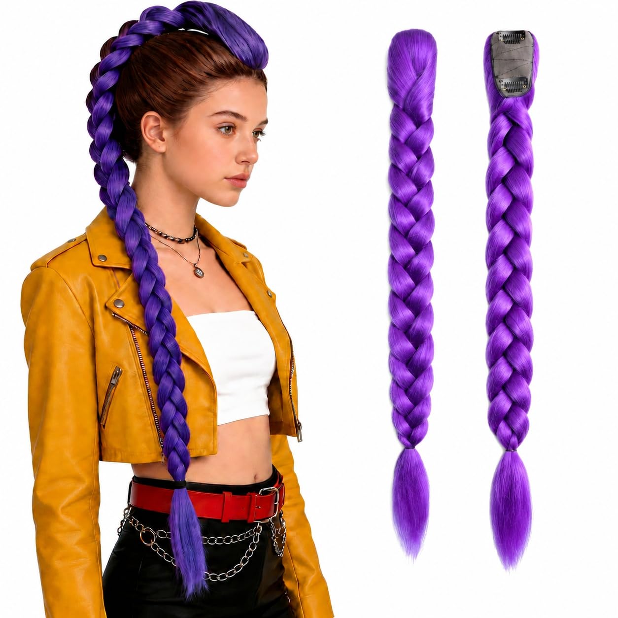Photo 1 of 26 Inch Purple Braids Hair Extensions Ponytail