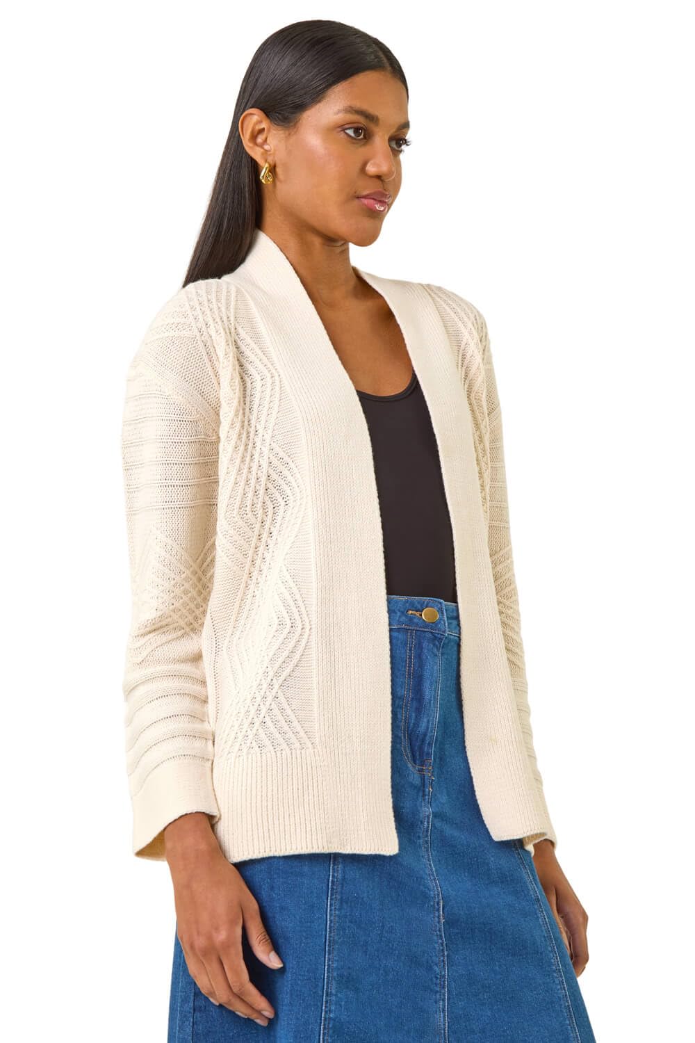 Roman Originals Women's Ivory Textured Knit Cardigan For Uk - Everyday Autumn Winter Comfy Soft Evening Vacation Work Party Night Out - Size 14
