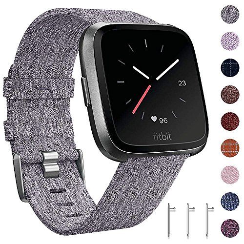 CAVN Fitbit Versa Cinturino Tessuto, Sostituzione Cinturino Fitbit Versa per le Donne Uomini Cinturino a Sgancio Rapido Orologio con Fibbia Regolabile in Metallo Inox per Fitbit Versa Smart Watch,Gray