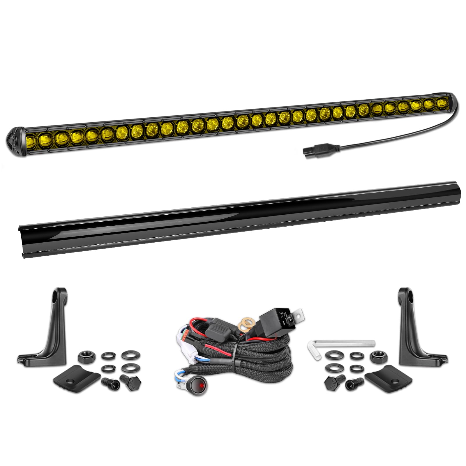 40 Inch Amber LED Light Bar with Wiring Harness, Nirider Single Row LED Light Bar Kit 210W Slim Spot Flood Fog Lights Waterproof Driving Off Road
