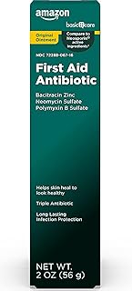 Amazon Basic Care First Aid Triple Antibiotic Ointment, Treats Minor Cuts, Scrapes and Burns, 2 Ounces