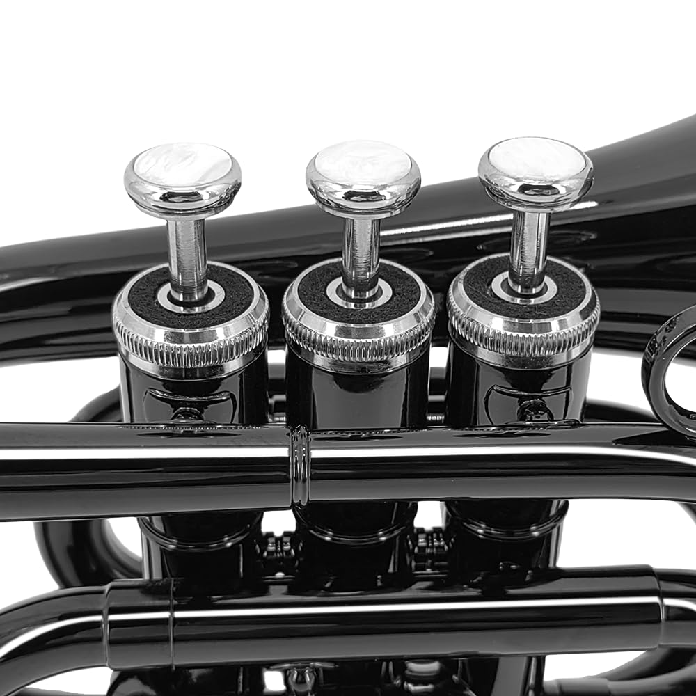 Tromba tascabile professionale in ottone con finitura laccata con custodia e accessori per la pulizia per principianti e musicisti (nero)