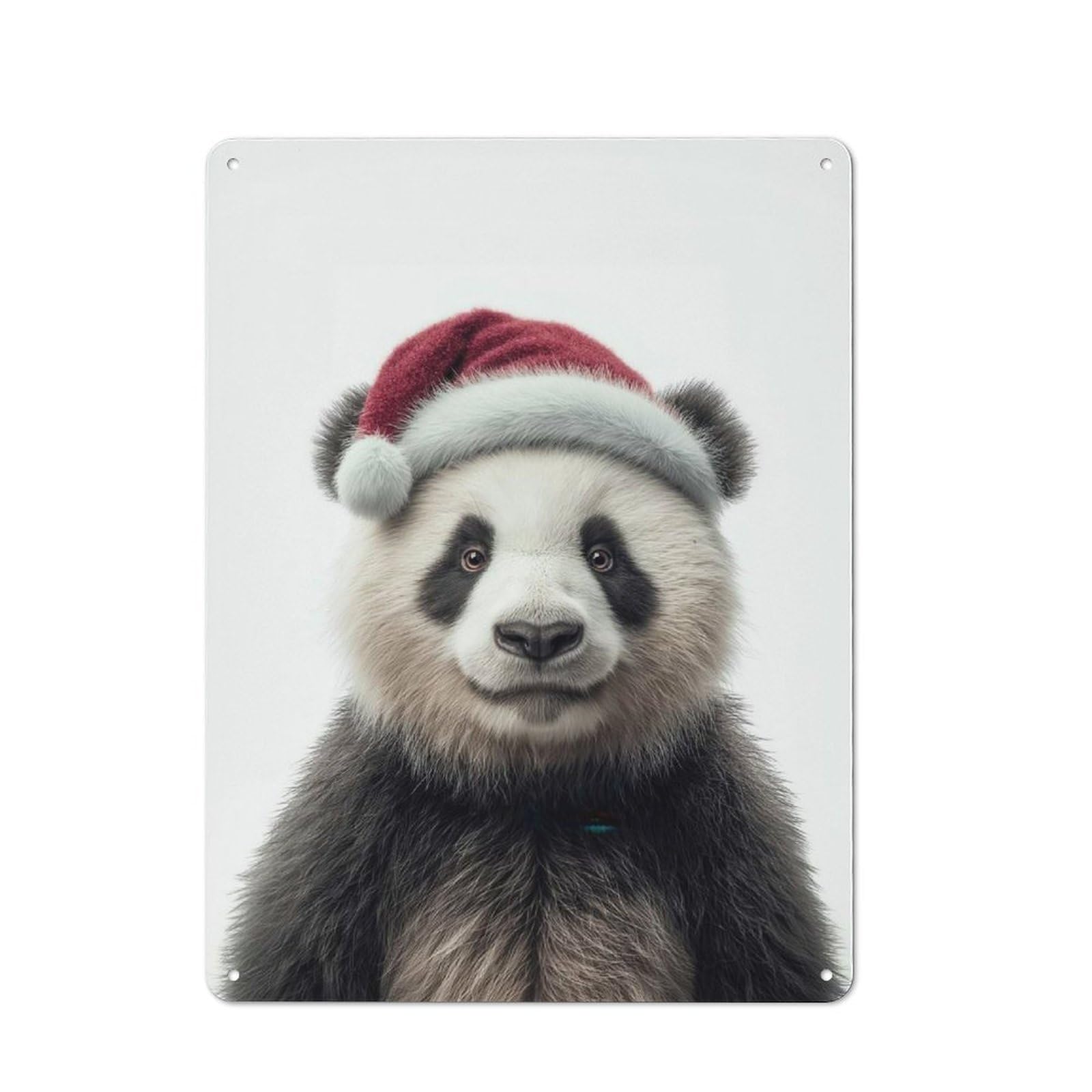 Junmoney Christmas Panda With Santa Hat Portrait Rustic Tin Sign 40X30cm Featuring For Bar Or Restaurant, A Housewarming Gift For Bar Decor Enthusiasts