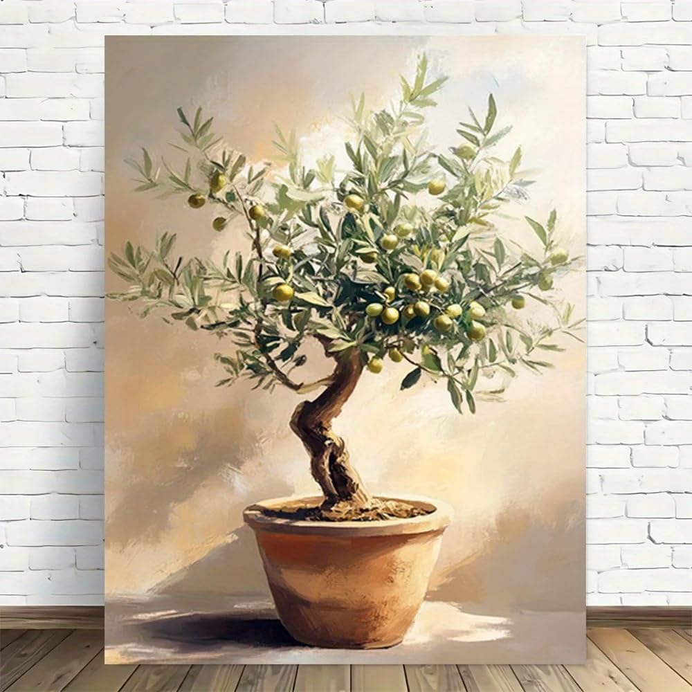 GOSRD Olive Tree In A Pot Canvas Wall Art Modern Vintage Poster, Elegant Home Office Decor For Living Room Interior Decoration(70x110cm/Frameless)