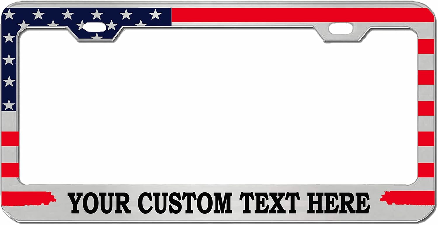 in God We Trust USA Flag Style Heavy Duty Metal License Plate Frame Personalised/Car Accessories Car Tag Holder Cover (Chrome/Black/Black)