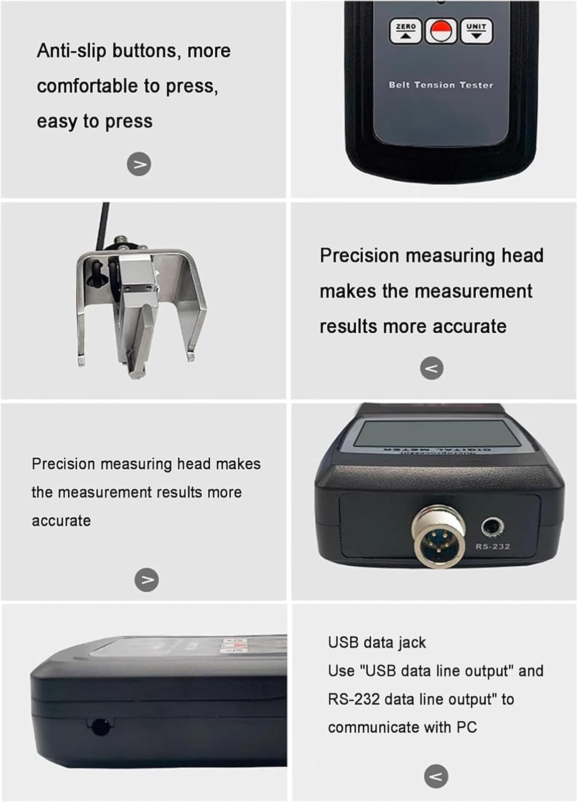 Digitales Gurtspannlehre, Messgerät mit Ton- und Lichtalarm, maximale Riemenbreite 36 mm, misst 0-77 kg/0-54.4 kg / 0-750 N, 4-Einheiten-Umrechnung