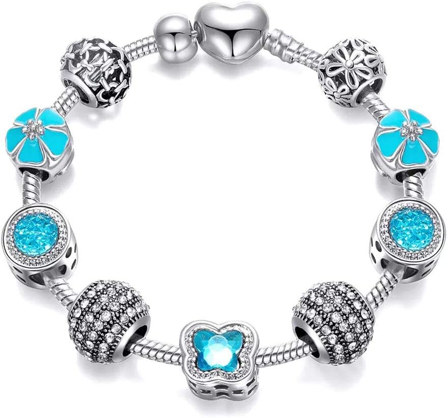 Butterfly-shaped Crystal Beads Silver Plated Charm Bracelet for Women Girls - Birthday Valentines Gift