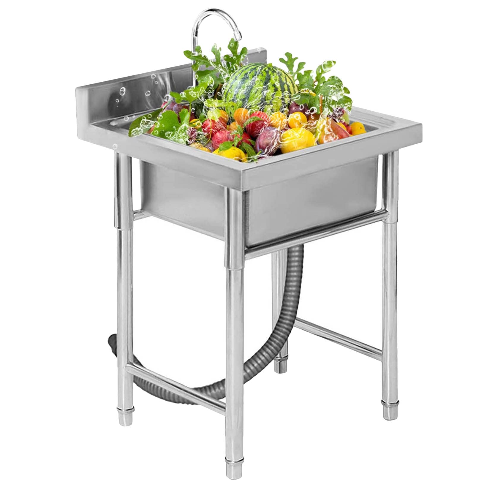 HCZKIUJY Kitchen Utility Sink,Single Bowl Kitchen Sink, 304 Stainless Steel Commercial Sink with Faucet, 1 Compartment Freestanding Utility for Restaurant, Laundry Room, Garage, O(19.6x19.6x31.4in)