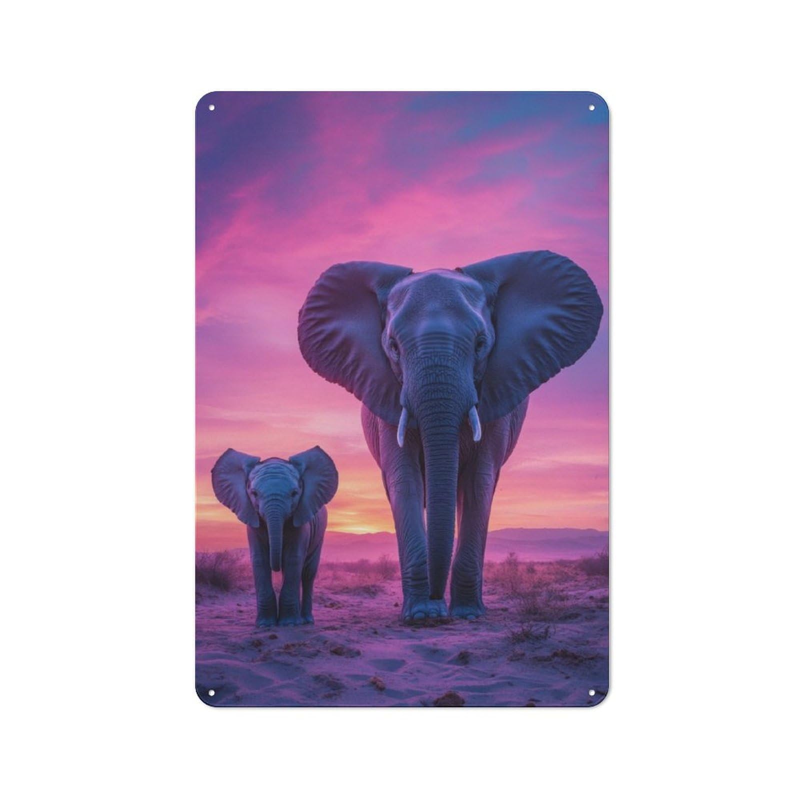 Elephant Family Sunset Retro Metal Wall Decor 30x20cm, Metal Sign for Pub, Home Bar, Shed Or Man Cave, for Relaxed Wall Styling