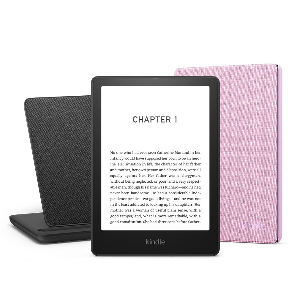 Kindle Paperwhite Signature Edition Essentials Bundle including Kindle Paperwhite Signature Edition - Wifi, Without Ads, Amazon Fabric Cover, and Wireless Charging Dock