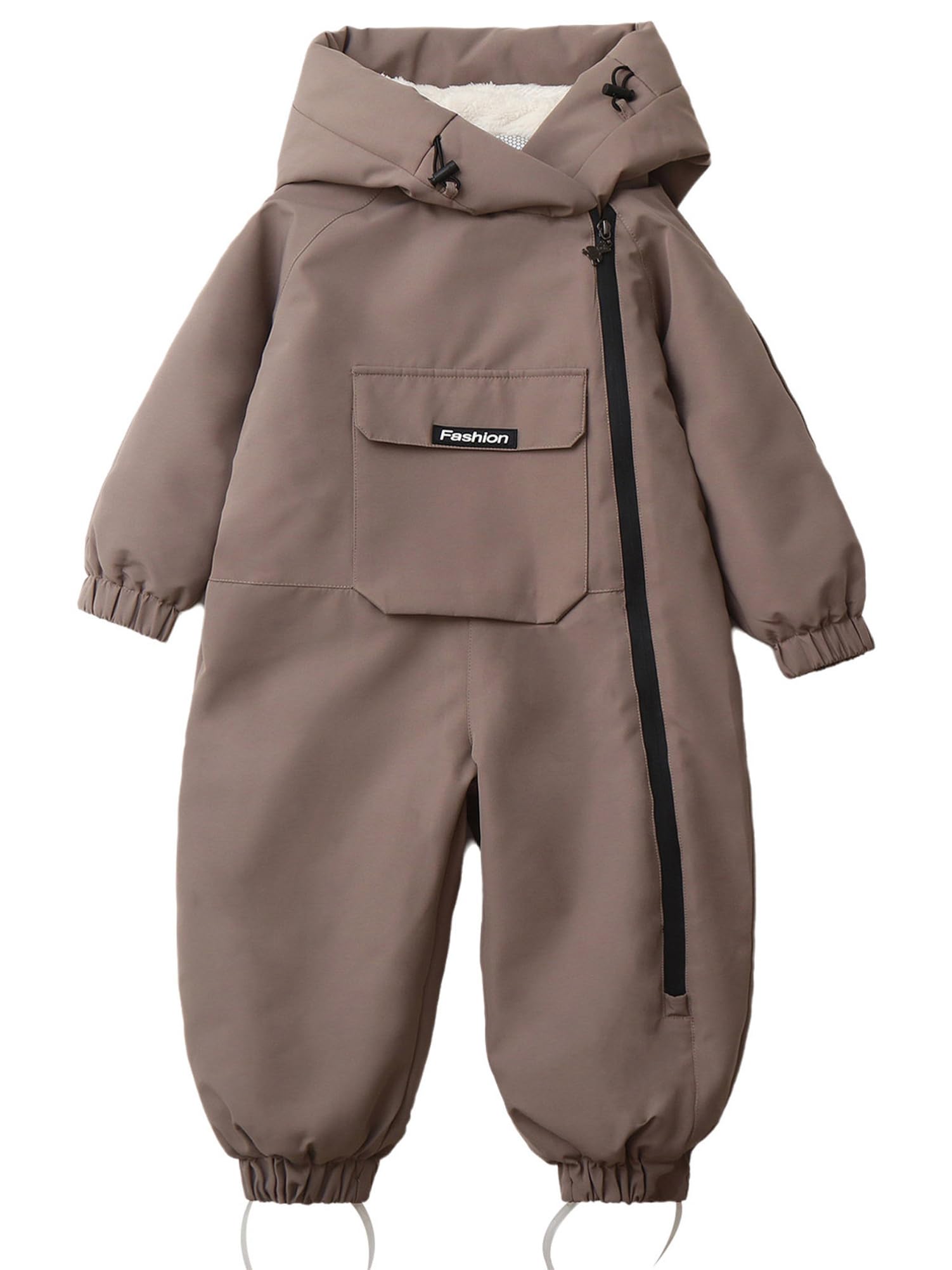 CHICTRY Tuta da Neve Intera per Neonato Neonata Pagliaccetto con Cappuccio Body in Pile Overall Jumpsuit Manica Lunca con Zip Tuta Invernale Snowsuit Marrone 3-4 anni