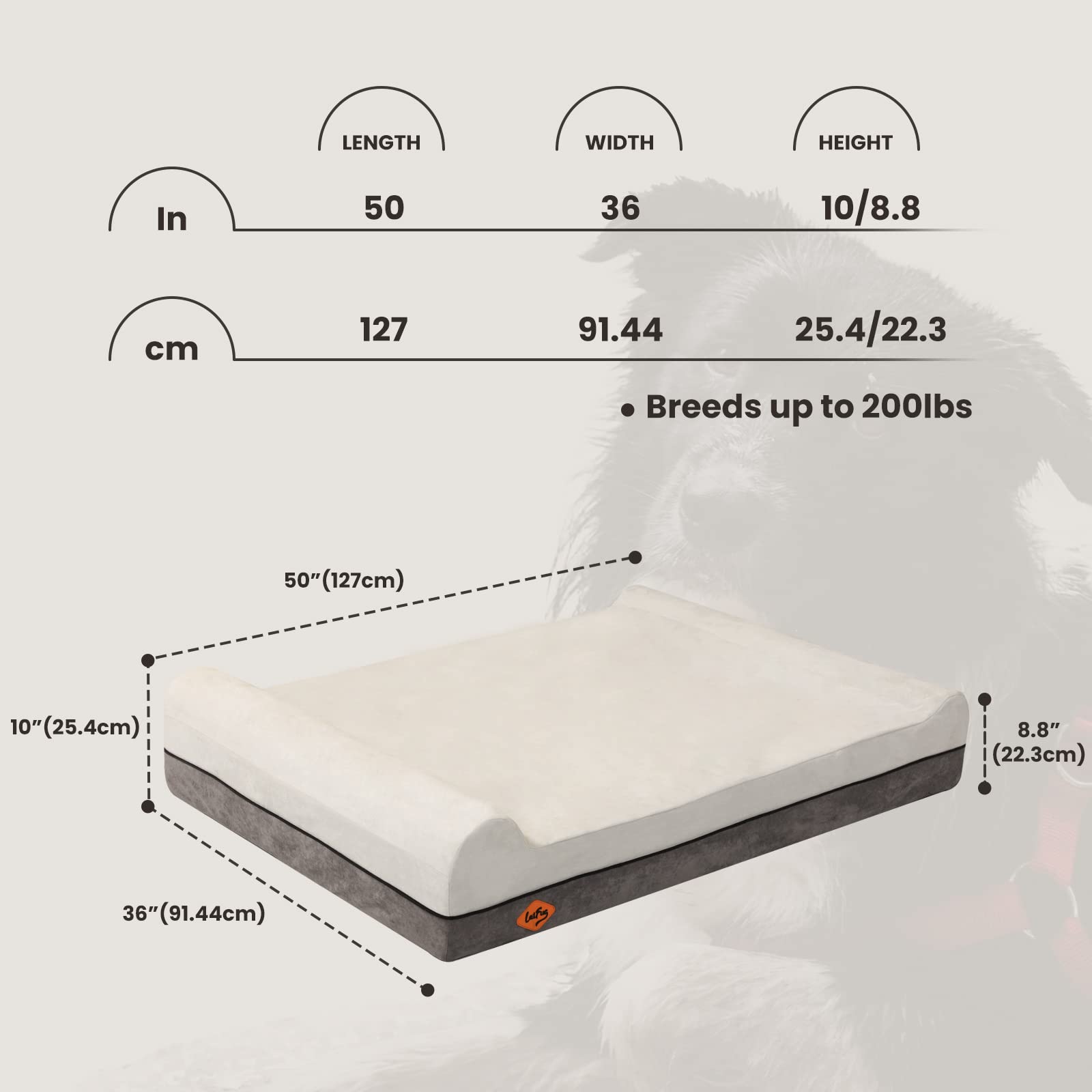 Laifug Orthopedic Memory Foam Dog Bed Extra Large Dog Bed with Pillow and Durable Water Proof Liner & Removable Washable Cover & Smart Design(Dark Grey) - image 2