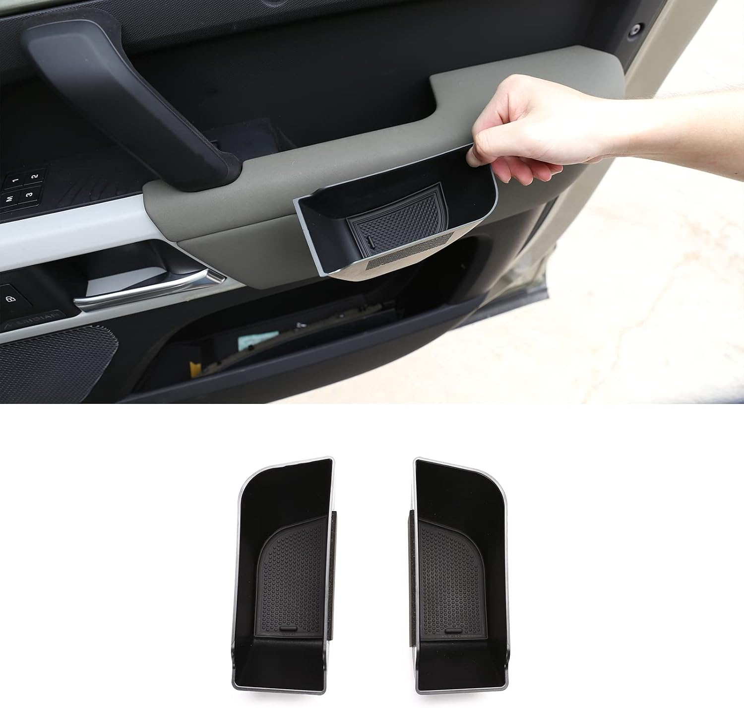 PIUGILH Compatible with Land Rover Defender 90 110 130 2020-2023 Front Row Door Organizer Storage Tray Armrest Box Phone Container Grab Handle Tray Insert Glove Pallet,2PCS