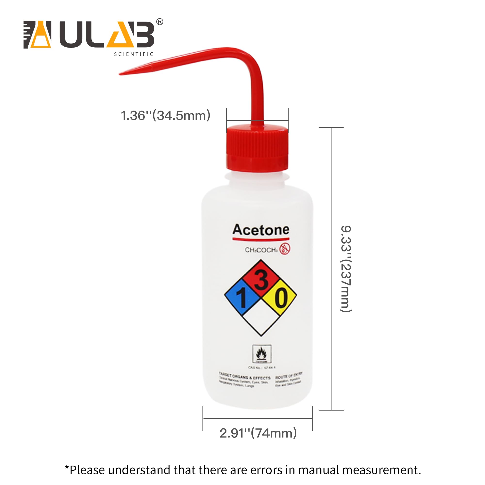 ULAB Bottiglie di lavaggio di sicurezza, 4 pezzi di acetone a bocca larga lavare bottiglie, materiale LDPE, Vol.500ml, UWB1022