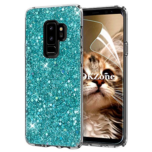 OKZone Caja de la Galaxia S9 Además, la Cubierta de Piel del Brillo de Bling de la Chispa Diseño Slim Fit Gel TPU de Silicona Samsung Galaxy S9 Plus Green