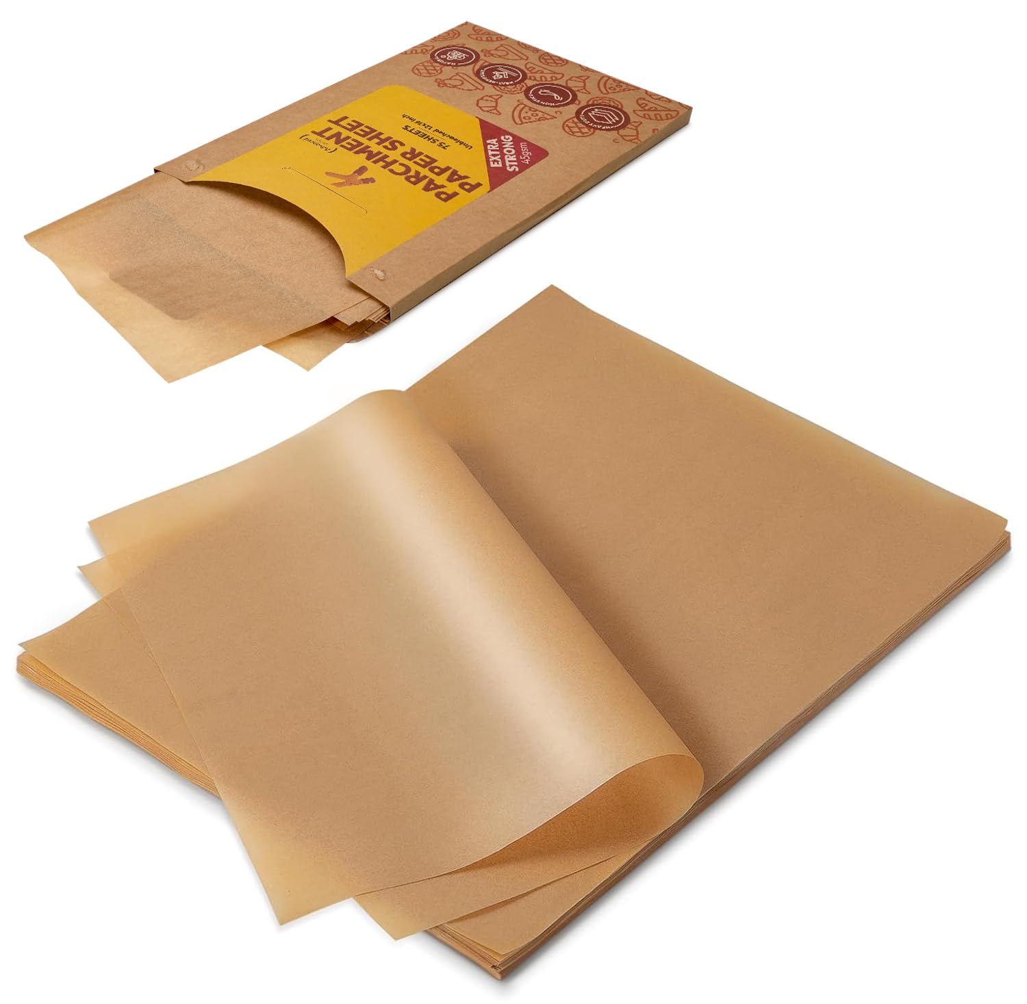 Katbite 75Pcs Unbleached Parchment Paper Sheets 12x16IN, Pre-Cut Heavy Duty Parchment Baking Paper, Non-Stick Half Sheet Brown Baking Parchment Paper for Air Fryer, Baking Cookie [Advanced Series]