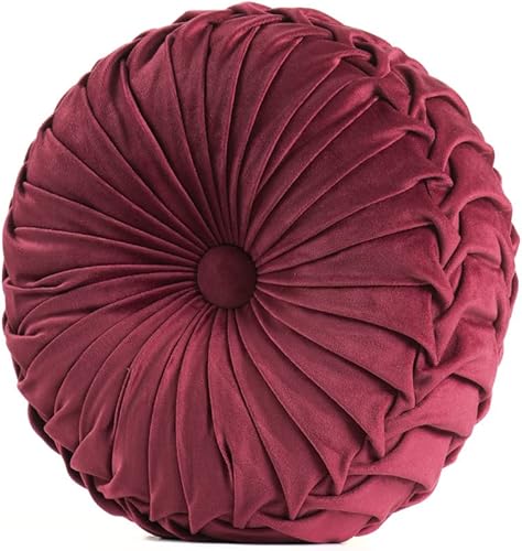 Almohada redonda de terciopelo plisada redonda de terciopelo, almohada decorativa para el hogar, cojín decorativo para sofá, silla, cama y piso de