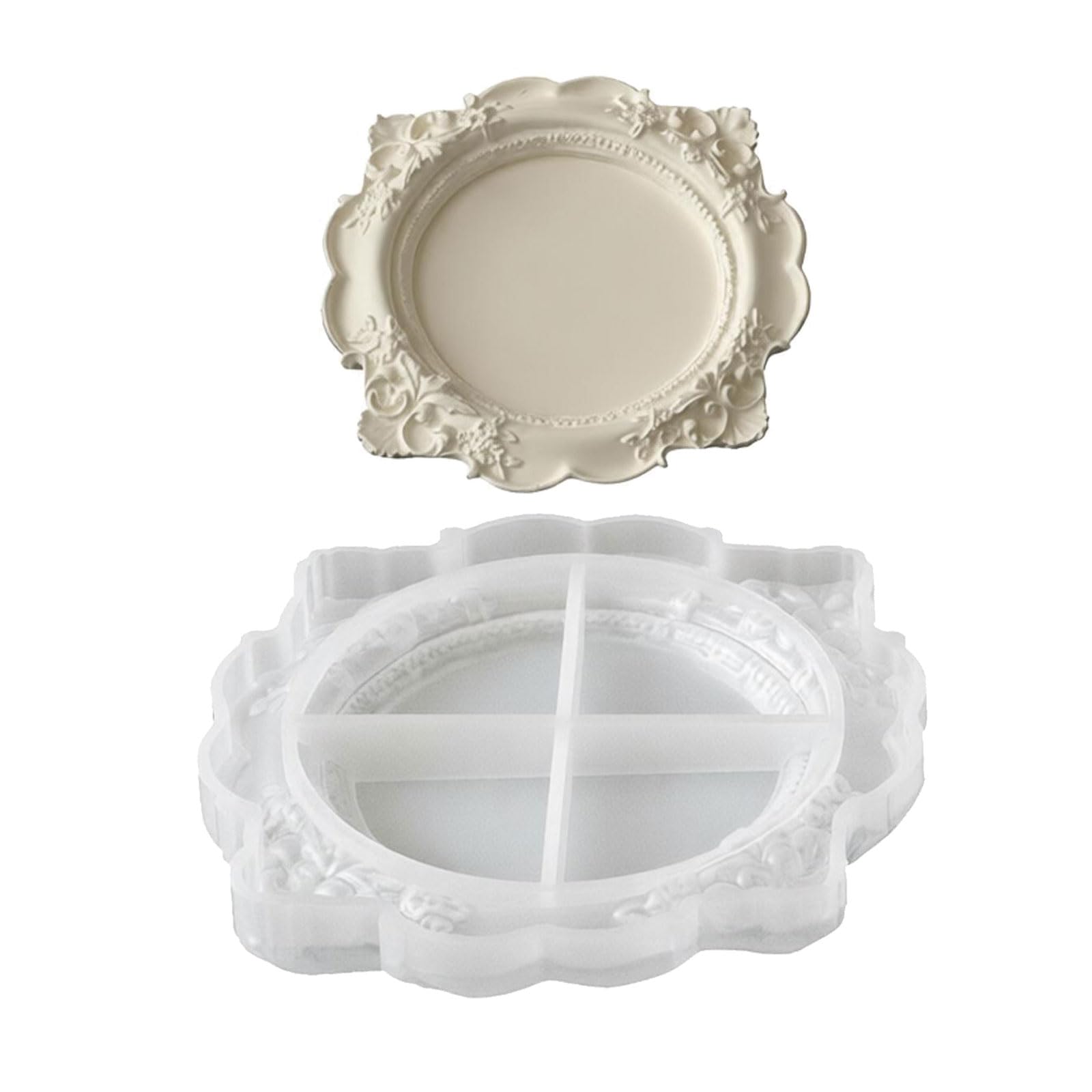 Yjcnelcr Lace Embossing Resin Tray Silicone Molds for Making Chocolate Jewelry Tray Gypsum Ornament Home Decoration Elastomer Cast