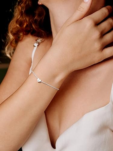 Miniatura 2 de Silvora Pulseras de plata de ley 925 con inicial de corazón A-Z, pulseras de letras de la A a la Z, pulsera delicada para mujer