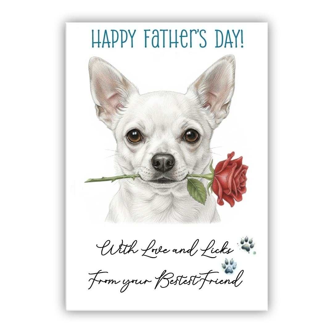 Father’s Day Card From the Dog – Cute Fathers Day Pet Card – “With Love and Licks” – Multiple Breeds Available (• Chihuahua white)