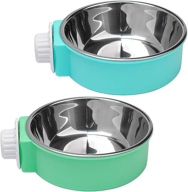 nuoshen 2 Pcs Pet Crate Bowls, 2-in-1 Dog Hanging Bowl Removable Cage Water Bowls for Small Animals