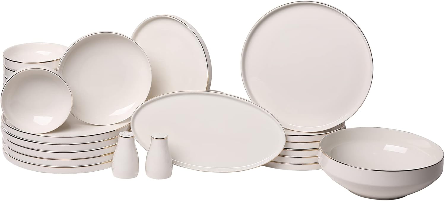 Pink&More 28 Pieces Bone China Porcelain Dinnerware Sets, Set for 6, Reactive Glaze
