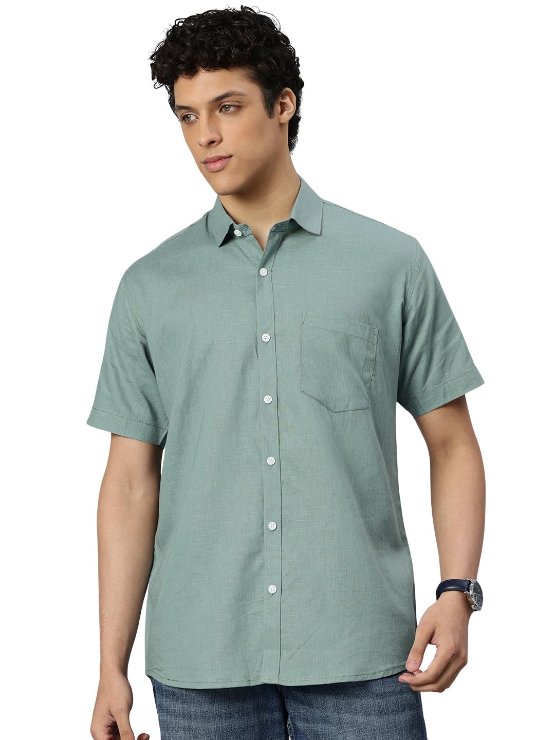 majestic man Men’s Airy Linen Solid Regular Fit Half Sleeve Casual Shirt-picture-31