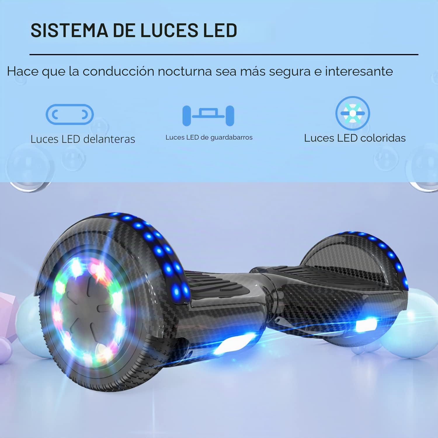 RCB Hoverboard 6.5" Overboard Hover Borad con LED Luces/Bluetooth Regalo para Adultos y Niños Monopatín Hoverboards, Regalo para niños