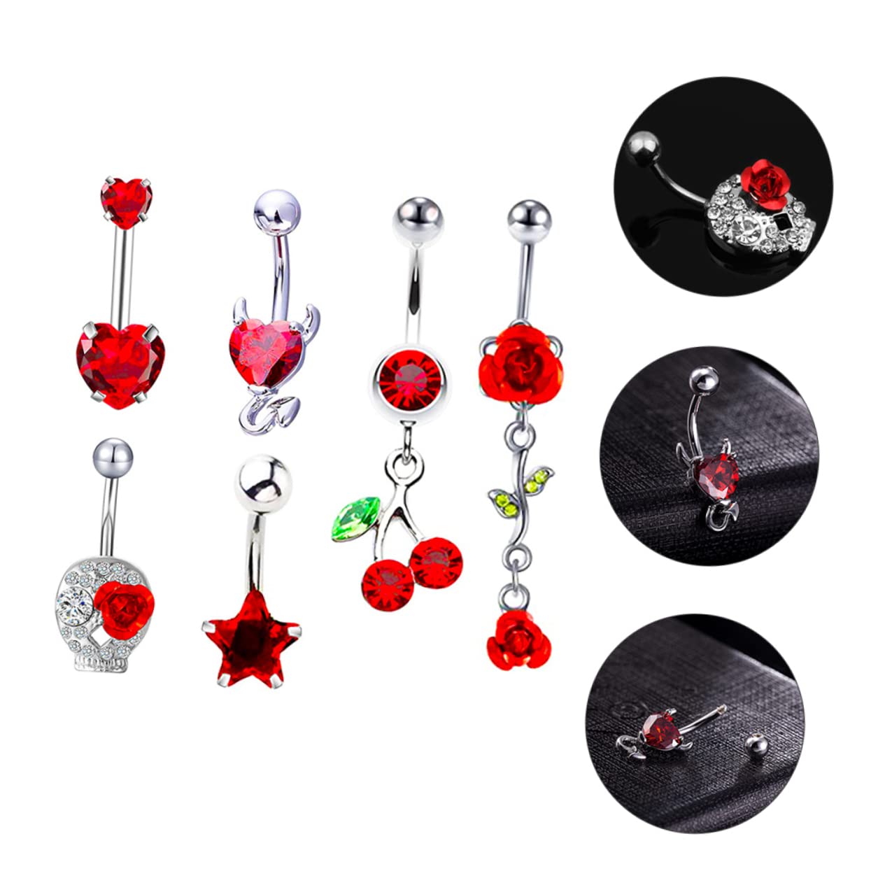 18piezas Anillo De De Inoxidable Brillantes Forma De Cereza Para Body Piercing Joyería Elegante Para Mujeres y Hombres
