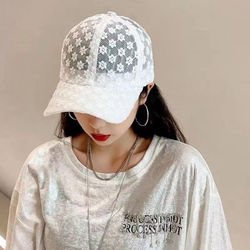 Set 2 gorras de béisbol para mujer con encaje floral miniatura 4