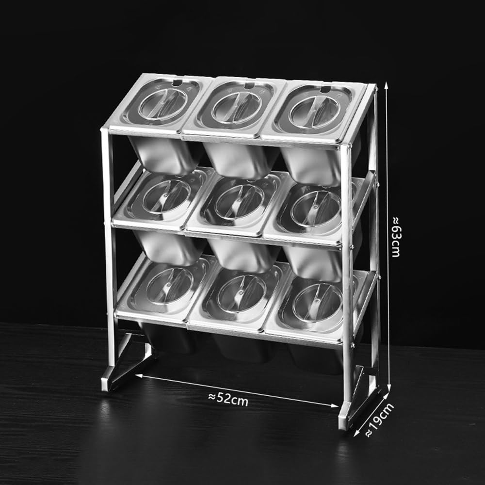 Especiero de acero inoxidable de 3 niveles con tapa, 15 compartimentos, solución de almacenamiento de cocina que ahorra espacio, organizador de encimera (plateado, 20.5 x 7.5 x 25.5 pulgadas)