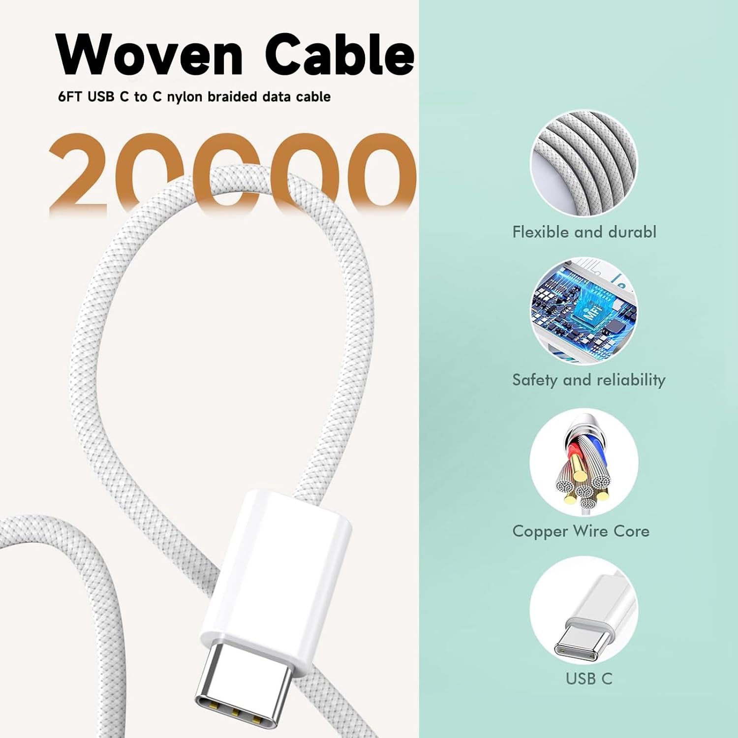 3Pack 20W USB Type C Fast Wall Charger Block for iPhone 16e 16 15 Pro Max, AirPods 4 4th, Samsung Galaxy Tab S10,S9,S8,S7,S6 A7 A9+ A8 lite A42 A56 A14 A15 A16 5G A36 A42 A06S A03S A05S Charging Cable