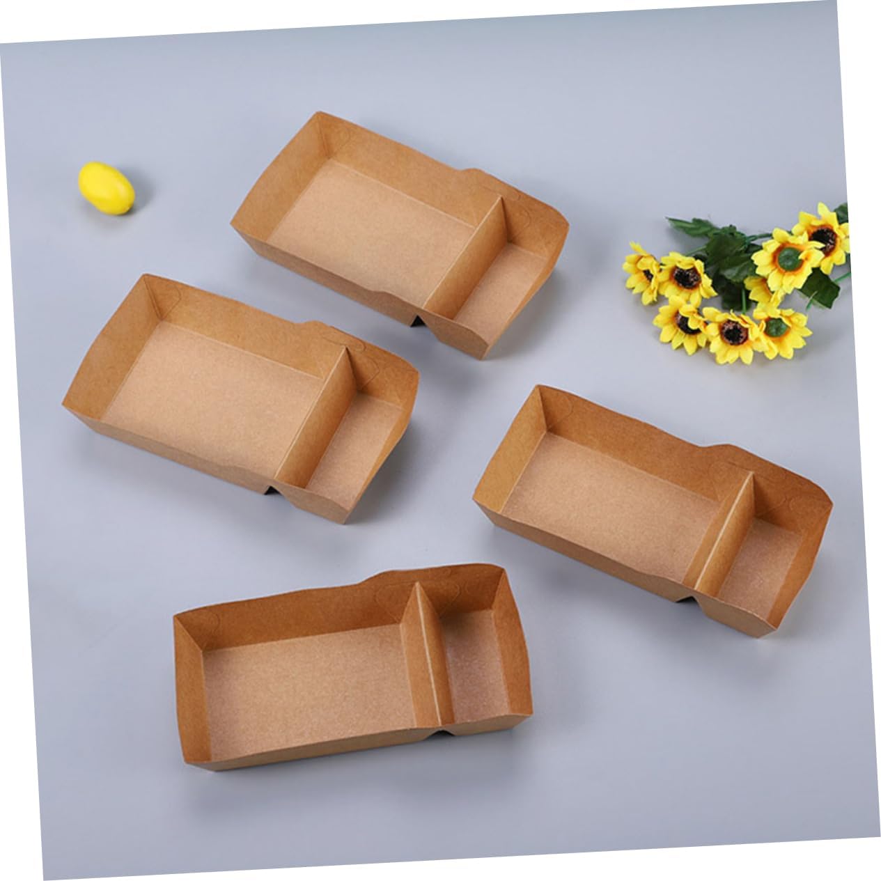 Cabilock 100pcs Kraft Paper Snack Boxes for Party Double Compartment Food Containers for French Fries and Chicken Take Out Food Box Snack Case