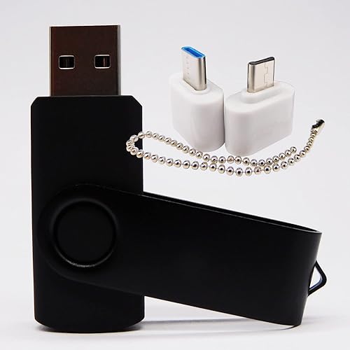 Mini unidad flash USB de capacidad con 1 OTG (Micro USB) y 1 adaptador tipo C (USB-C) para teléfono móvil (negro 256 MB)