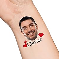 Vista 1 de Tatuajes temporales de corazón personalizados con texto y nombre, tatuaje temporal personalizado con cara para adultos, parejas, mujeres, hombres