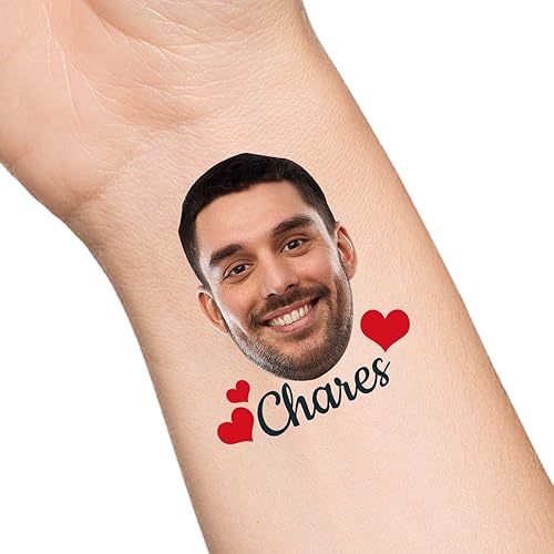 Tatuajes temporales de corazón personalizados con texto y nombre, tatuaje temporal personalizado con cara para adultos, parejas, mujeres, hombres,