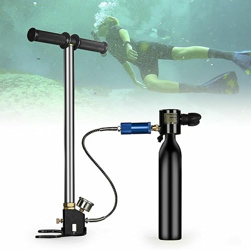 GDAE10 Mini tanque de buceo de 3.0 pies cúbicos de oxígeno de 300 PSI + bomba de aire de alta presión de 4500 PSI, kit de equipo de buceo, juego de