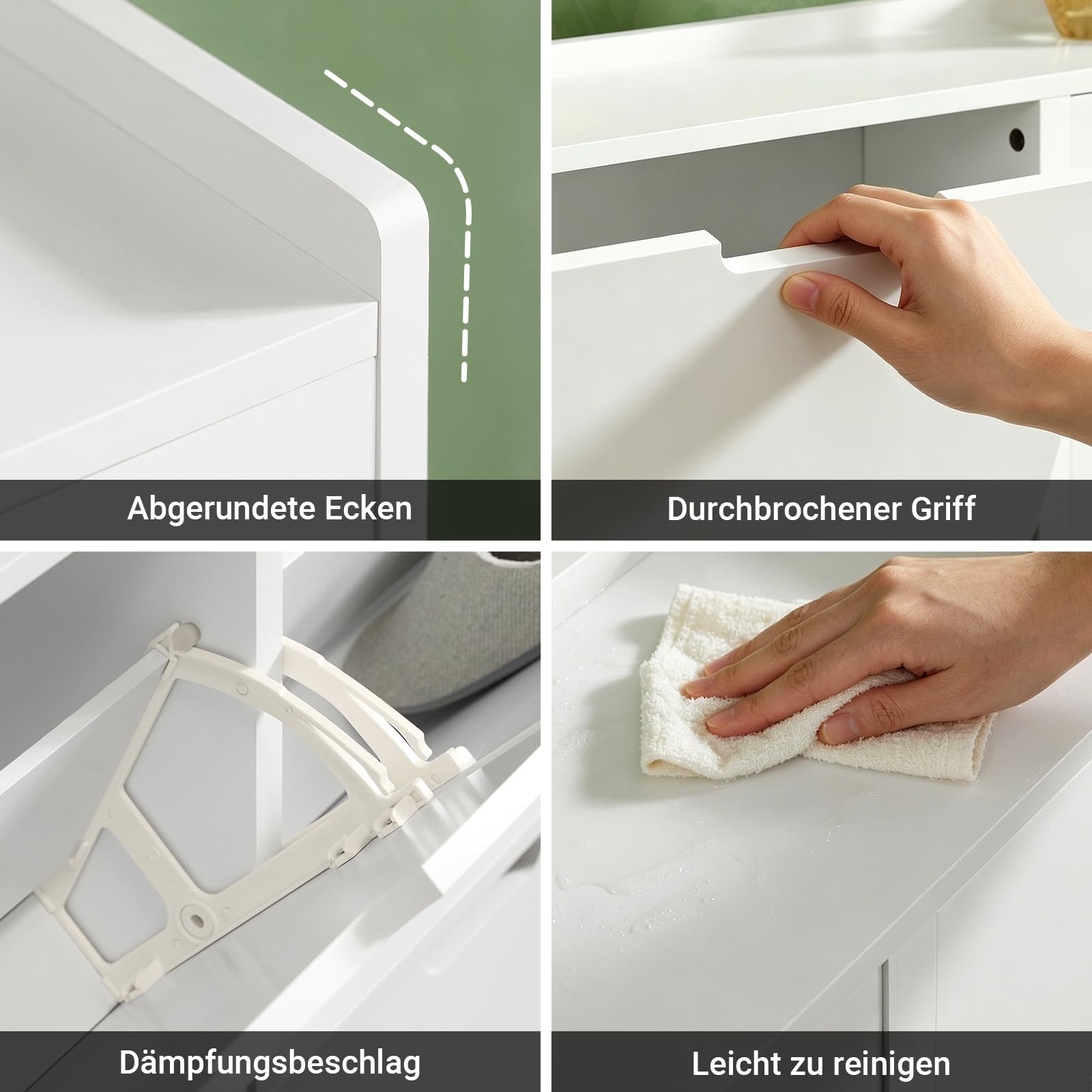 SoBuy Schuhschrank Schmal mit 4 Klappen – Platzsparender Schuhkipper für Kleine Wohnungen, Enge Flure & Durchgänge, Flurschrank für Familien mit Kindern & Designliebhaber, Weiß, 100x91x19 cm, FSR100-W