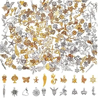 ALinmo 200PCS Wholesale Bulk Lots Jewelry Making Charms Mixed Smooth Tibetan Silver Metal Charms Pendants DIY for Necklace Bracelet Jewelry Making and Crafting