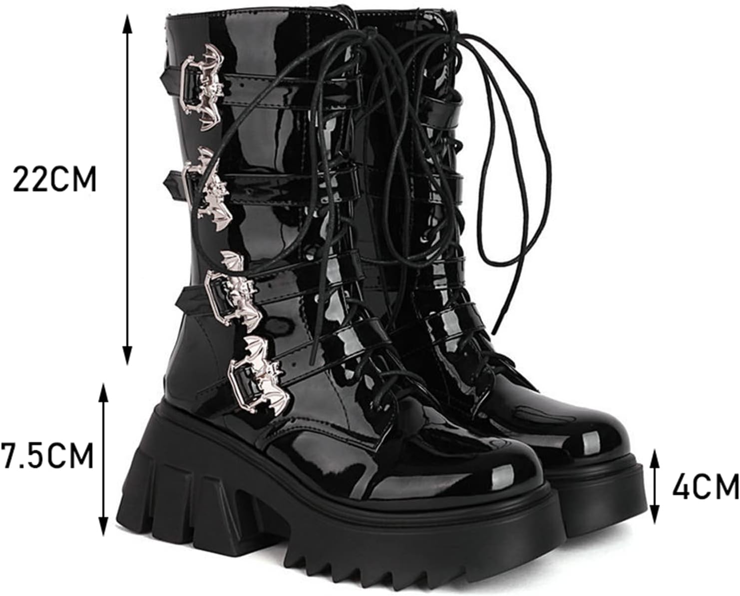 【おすすめ】レディースミッドカーフレースアップアンクルブーツゴスパンクレザー足首ストラップメタルバックルバイカーミリタリーコンビトブーツ 毎日履く