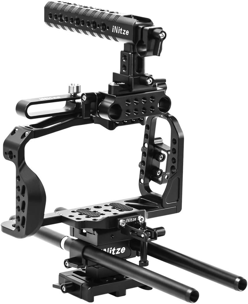 NITZE BMPCC 4K Full Cage Kit for Blackmagic Pocket Cinema Camera 4K with NATO Handle,ARRI Standard Dovetail Baseplate and Rods - BTK01