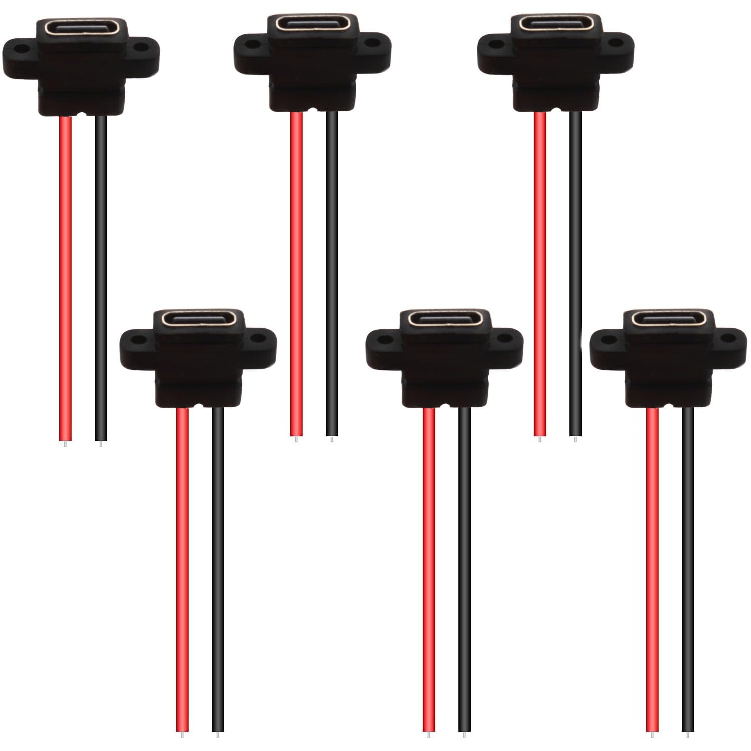 RUNCCI-YUN 10Pcs femmina USB C saldare, 2 fili USB Tipo C incasso femmina montaggio a pannello alimentazione connettore,con funzione PD,con 150mm 24 AWG (Nero