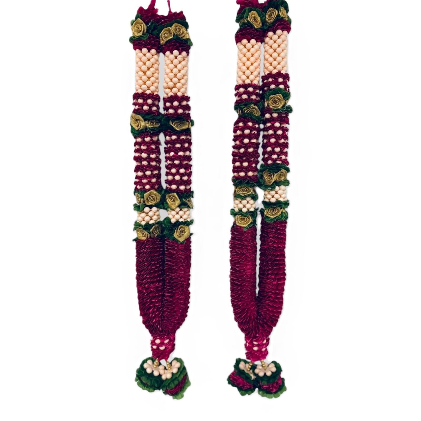 Estationeryhouse Artificial Indian mala/garland/haar jaimala shaadi indian wedding Rose Ribbon and Jasmine Mala Varmala for Bride and Groom (Maroon, 2pcs)